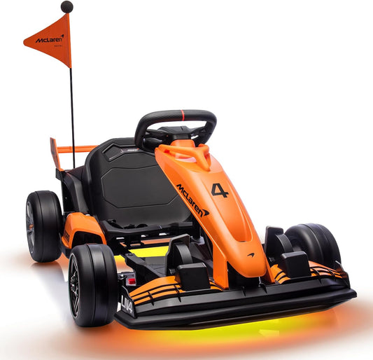 Licensed McLaren Electric Go Kart for Kids, 36V 9AH Battery Powered Drift Kart Car with Adjustable Seat, Ride on Crazy Cart for Kids with Two Speed, Racing Toy with Fast Two 250W Motors (36V)