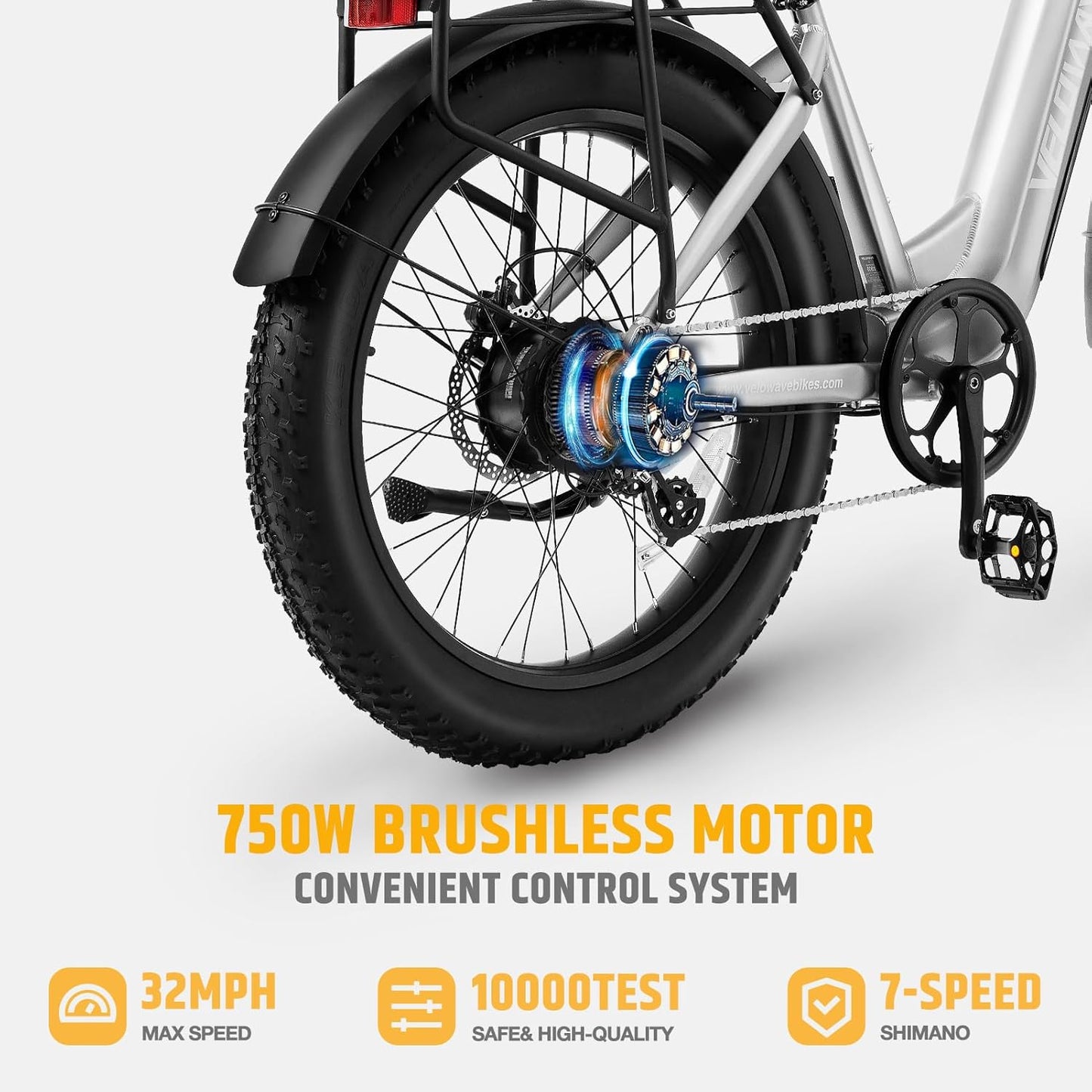 VELOWAVE Electric Bike 26" Fat Tire Ebike Peak 1200W Motor Electric Bike for Adults