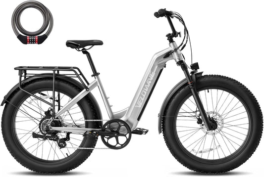 VELOWAVE Electric Bike 26" Fat Tire Ebike Peak 1200W Motor Electric Bike for Adults