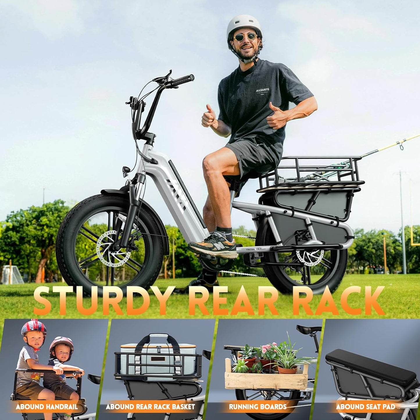 TST White Electric Bike for Adults 1500W Peak Motor Cargo E-Bike