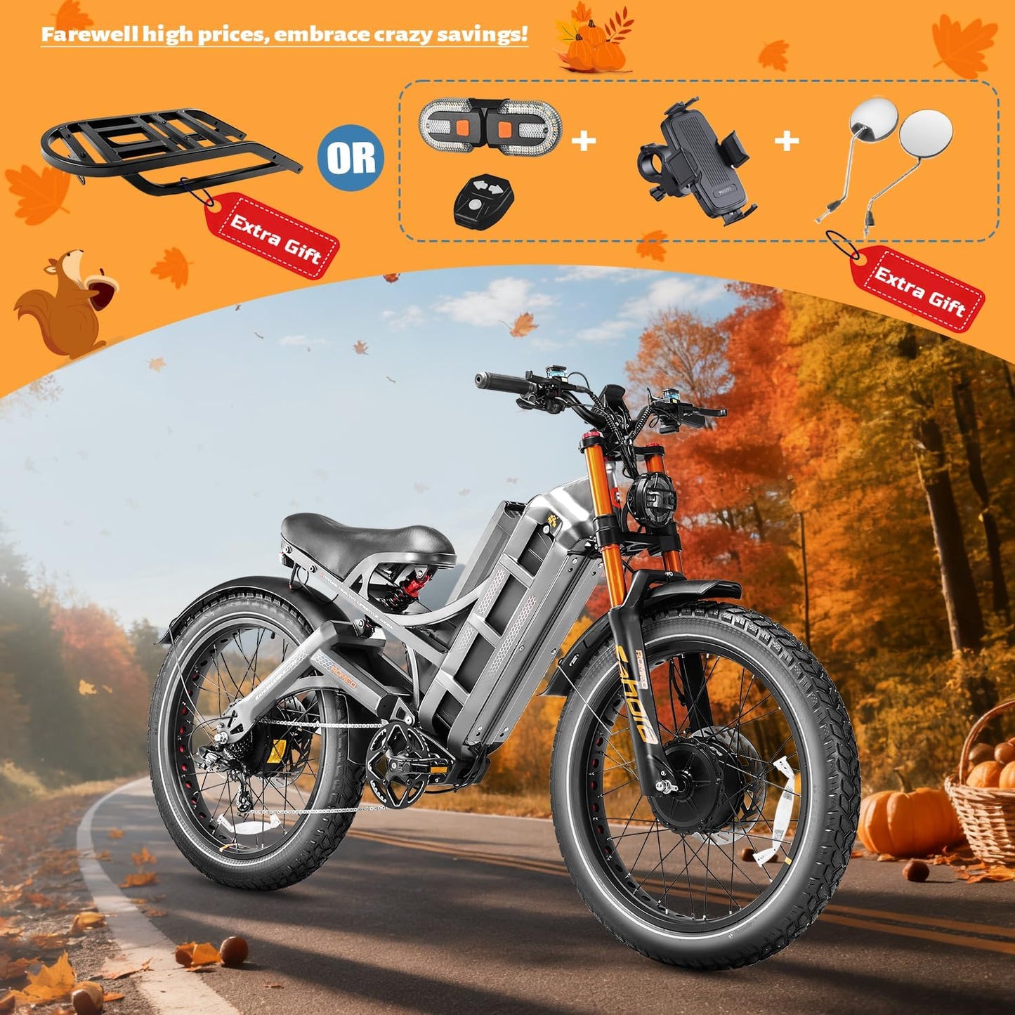eAhora 2025 Romeo Pro 3/2 50-46Mph Electric Bike for Adults, 5600W/4000W Dual Motor Ebike