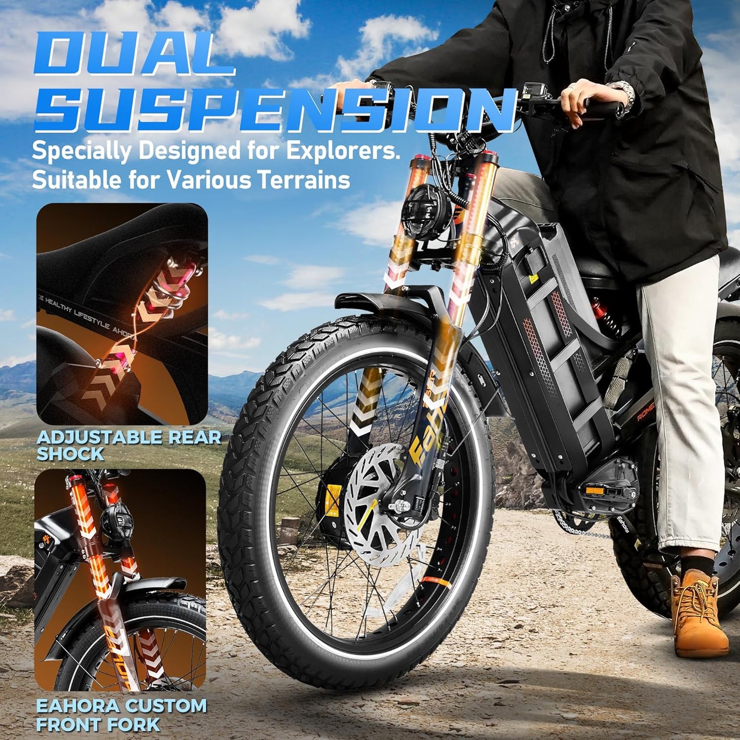 eAhora 2025 Romeo Pro 3/2 50-46Mph Electric Bike for Adults, 5600W/4000W Dual Motor Ebike