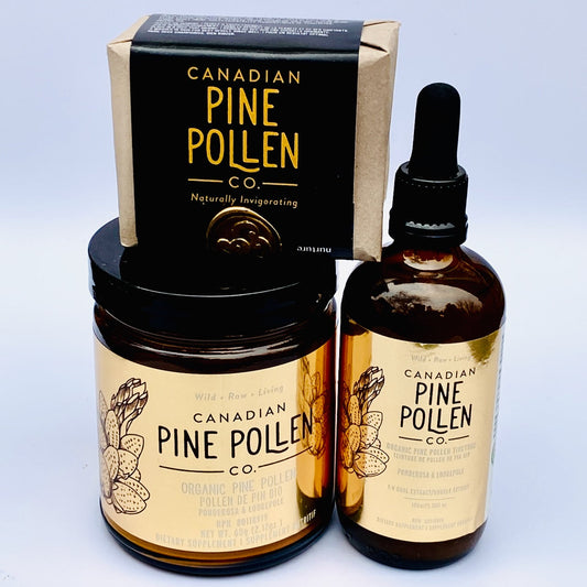 Wild Canadian Pine Pollen Gift Set : Original High Potency Canadian Pine Tincture, Duo Pine Pollen Powder 60g, Pine Pollen Aesthetics’s Soap Bar