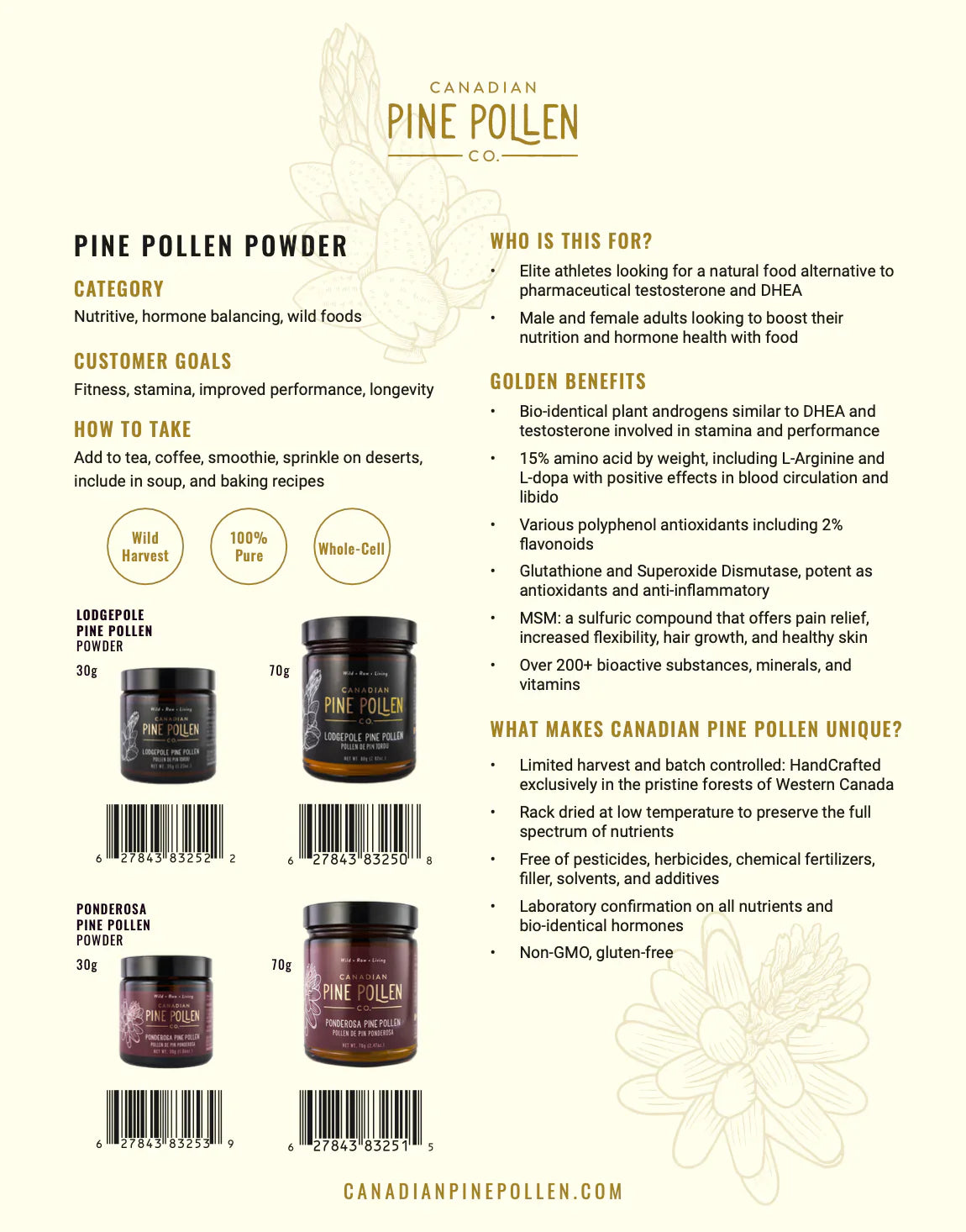Wild Ponderosa Pine Pollen - Certified Organic Powder - 1kg (2.2lb)