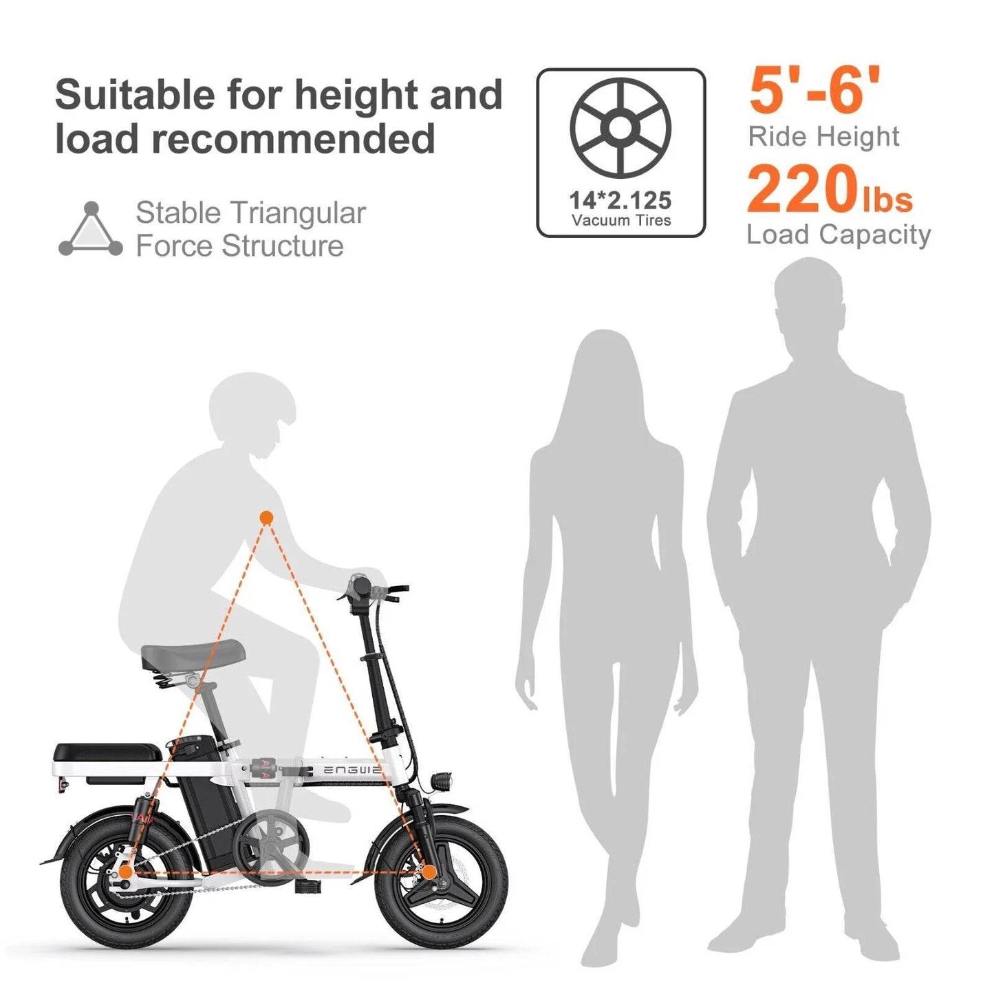 ENGWE Foldable Electric Bicycle 48V 10AH 22Mile E-Bike For Adult 32KM/H T14 Bike