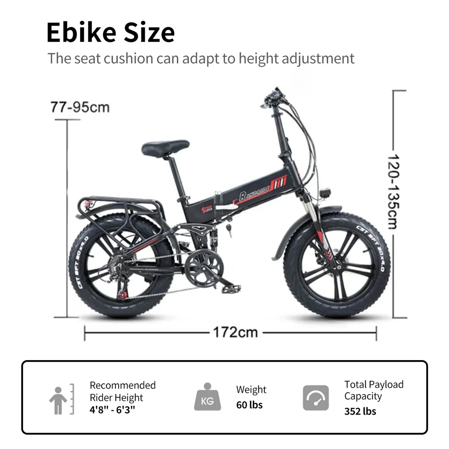 SUPPLIFY 48V 20AH Foldable Ebike 20" Fat Tire E Bike 1000W Folding Electric Bike