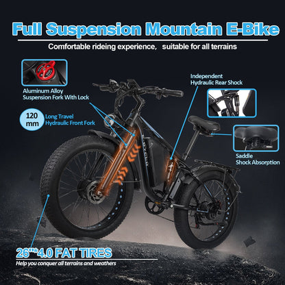 EBYCCO 26" EB7Pro Electric Bike 64 KM/H 2000W Peak 3000W 52V 32AH Battery