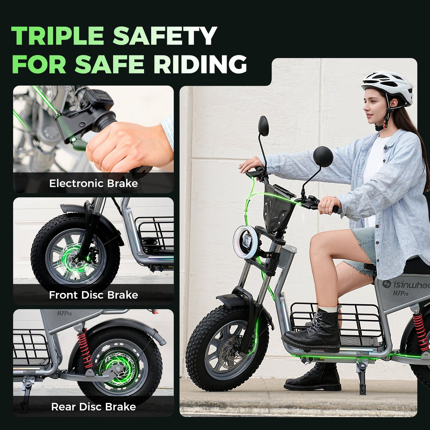 isinwheel H7Pro 1200W High-End Commuting Electric Scooter with Seat
