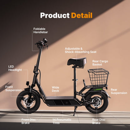 isinwheel Hyper X Electric Scooter with Seat & Basket 700W