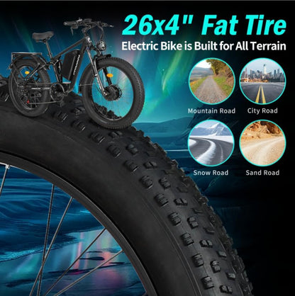 PHILODO Forester Electric Bike, 60V 25Ah Bike Battery for Long Range with 5000W Dual Motor Ebike for Adults, 26x4 Electric Bike Fat Tires for All Terrain Electric Mountain Bike