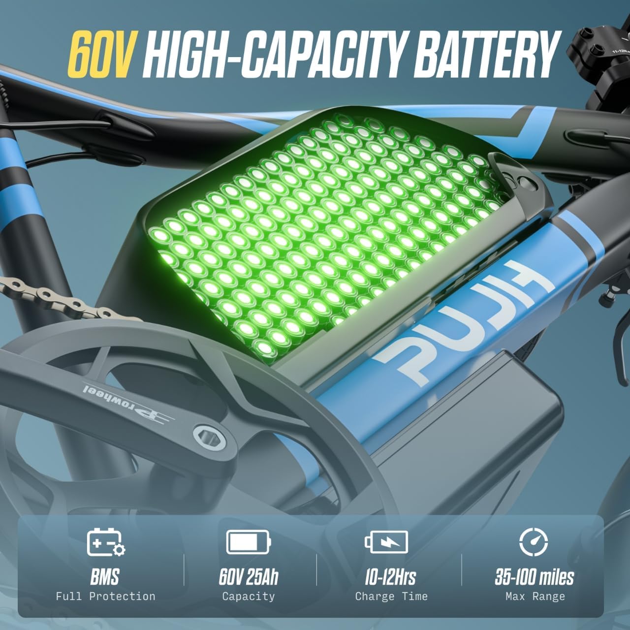 5000W 60V 25Ah Electric Bike for Adults, Dual Motors