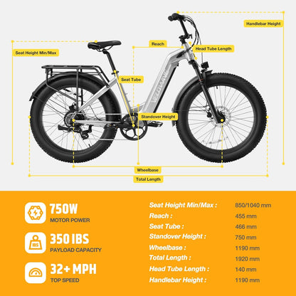 VELOWAVE Electric Bike 26" Fat Tire Ebike Peak 1200W Motor Electric Bike for Adults