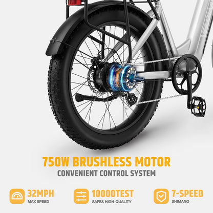 VELOWAVE Electric Bike 26" Fat Tire Ebike Peak 1200W Motor Electric Bike for Adults