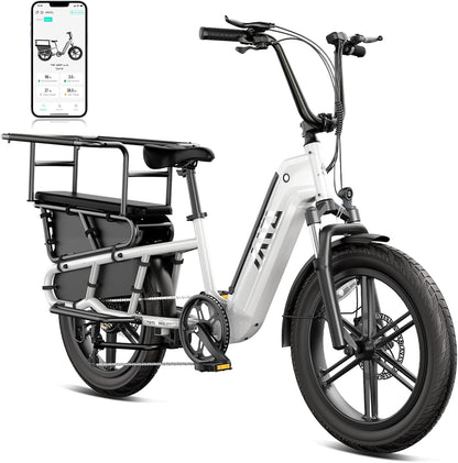 TST White Electric Bike for Adults 1500W Peak Motor Cargo E-Bike