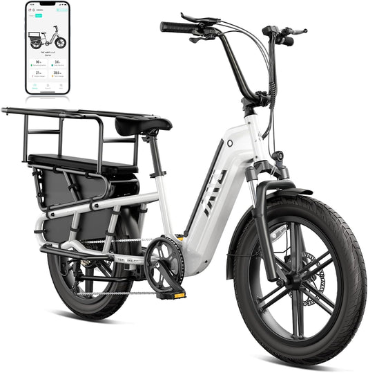 TST White Electric Bike for Adults 1500W Peak Motor Cargo E-Bike