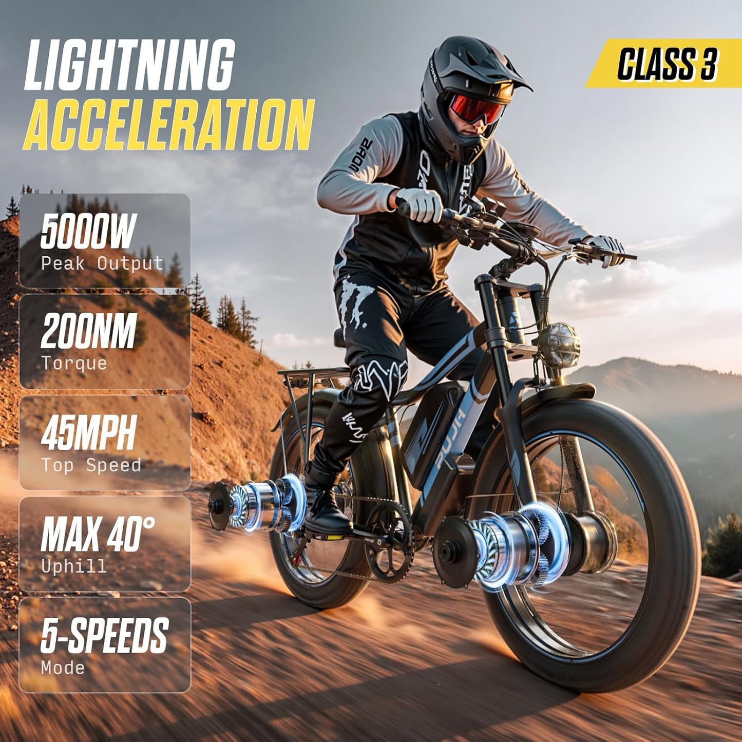 5000W 60V 25Ah Electric Bike for Adults, Dual Motors