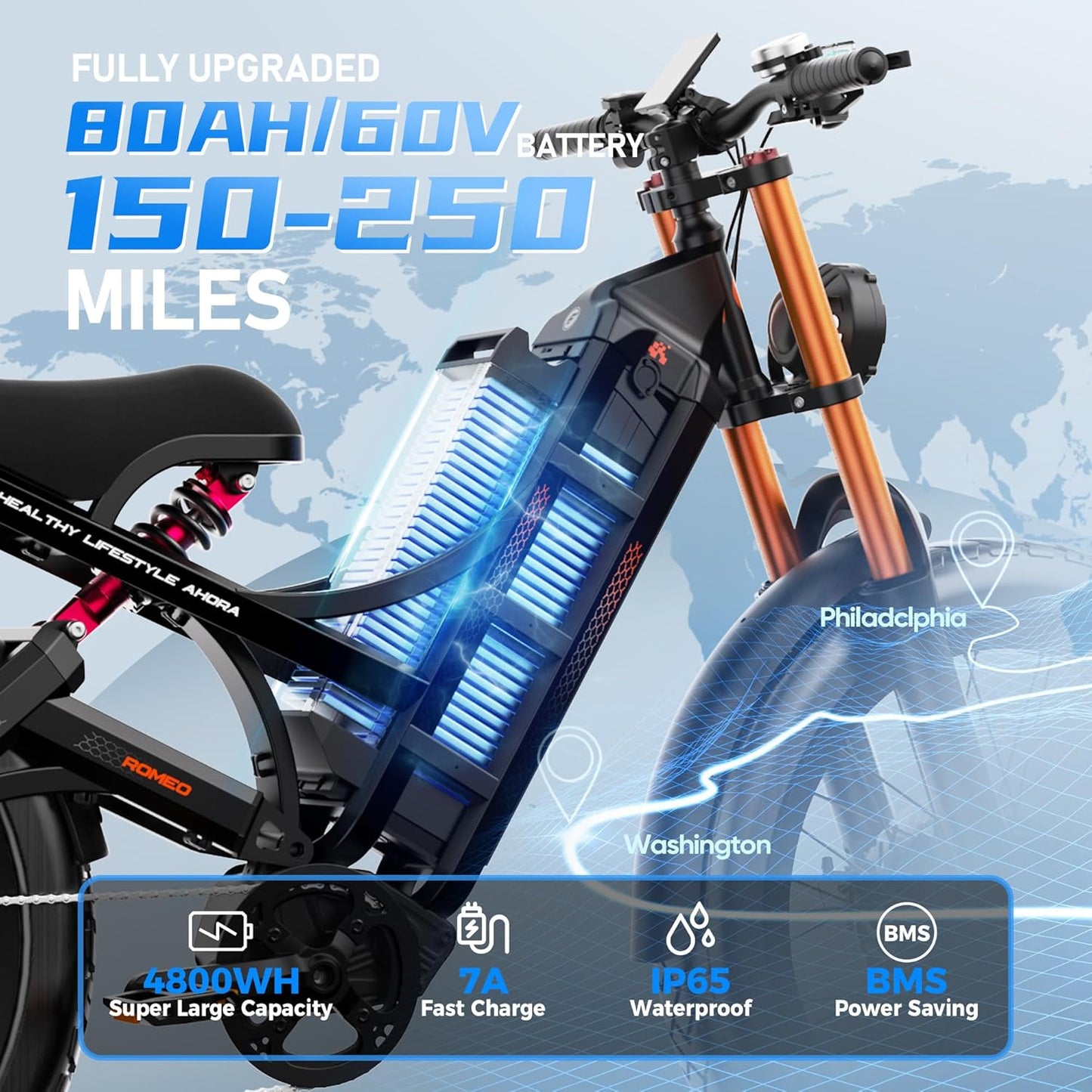 eAhora 2025 Romeo Pro 3/2 50-46Mph Electric Bike for Adults, 5600W/4000W Dual Motor Ebike