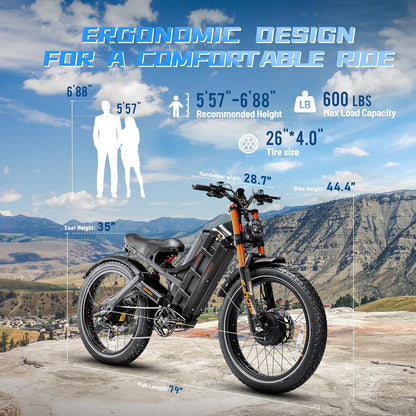 eAhora 2025 Romeo Pro 3/2 50-46Mph Electric Bike for Adults, 5600W/4000W Dual Motor Ebike