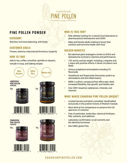 Wild Ponderosa Pine Pollen - Certified Organic Powder - 1kg (2.2lb)
