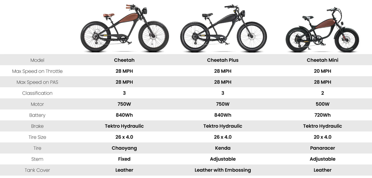 REVI Cheetah PLUS 750w Step Over Ebike 26x4 Fat Tire Electric Vintage eBike