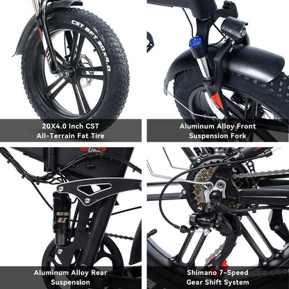 SUPPLIFY 48V 20AH Foldable Ebike 20" Fat Tire E Bike 1000W Folding Electric Bike