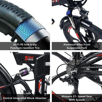 Supplify 17AH Foldable Ebike 750W Electric Folding Bike 26" Commuter Ebike White